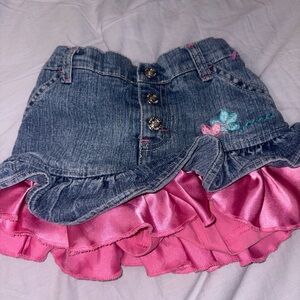 Disney Blue Denim Skirt with‎ Pink Ruffles